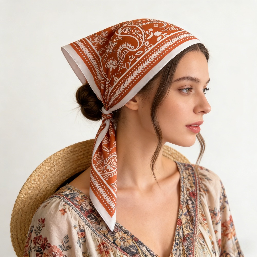 Scarf Silk Square - 1 adet kaju desenli moda ipek