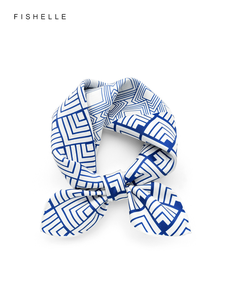 Scarf Silk Square - Çin klasik mavi beyaz porselen doğal
