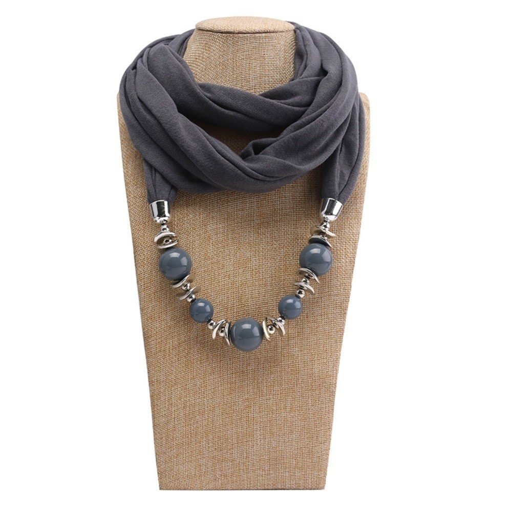 Infinity Scarf Knit - Şifon Eşarp Kolye Boncuklu Etnik Stil